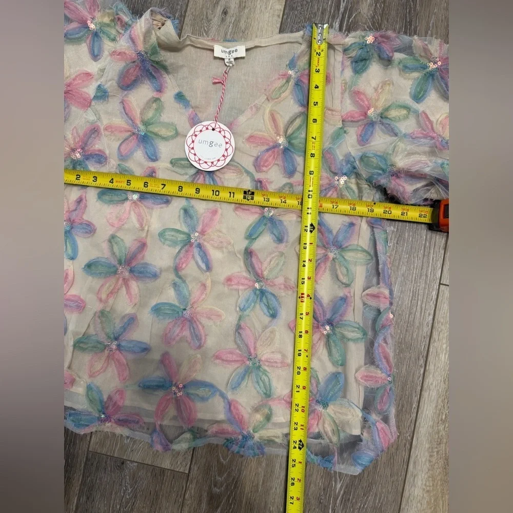 #5)  Umgee Pastel Floral Sheer Blouse